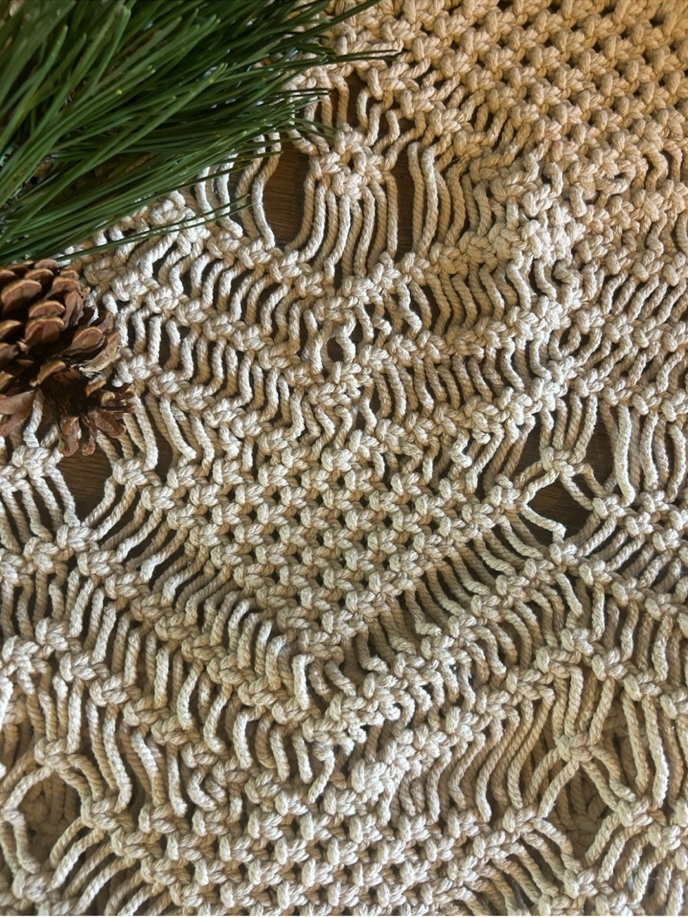Fall Harvest Boho Macrame Table Runner Beige Fringe 16"x74" Heavier Weight - Picture 3 of 5